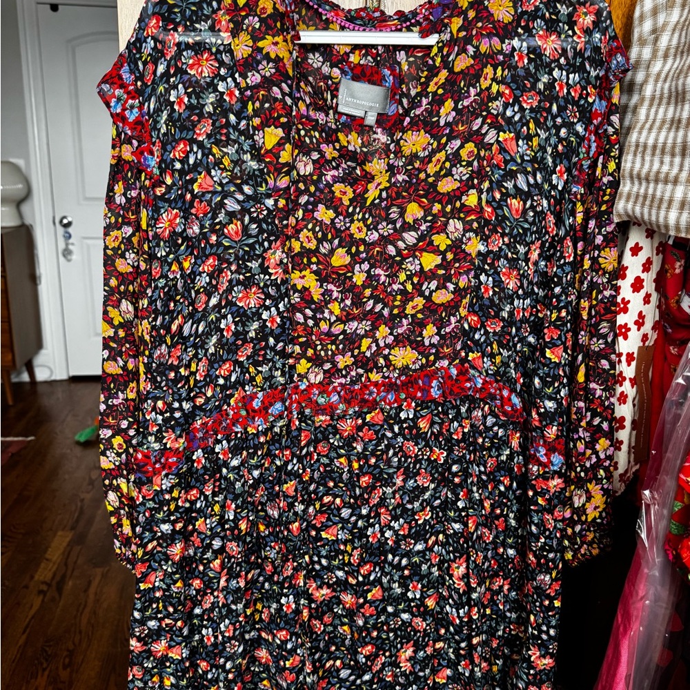 Anthropologie Floral Long Sleeve Dress